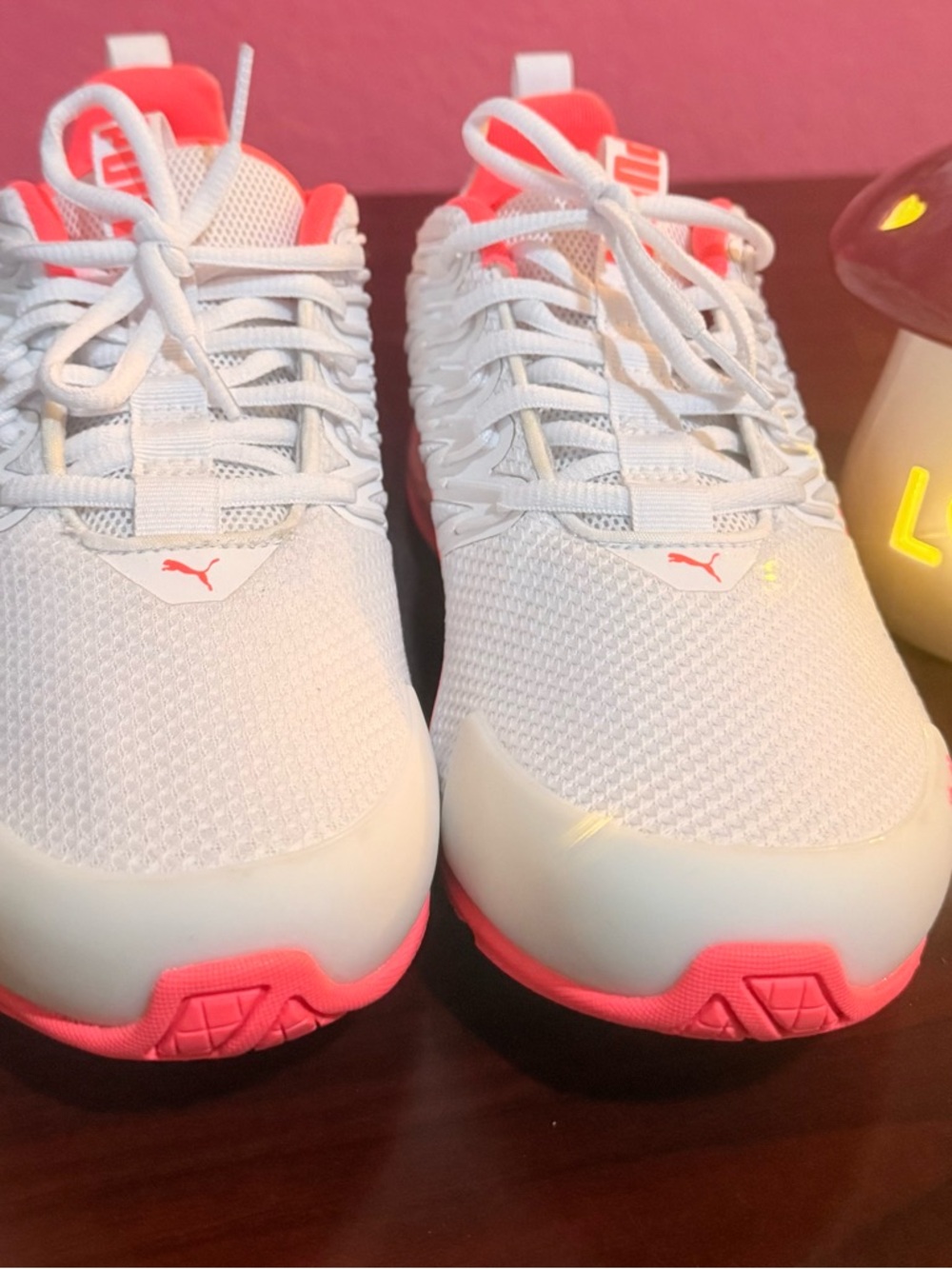 Puma White and Neon Pink Trainers